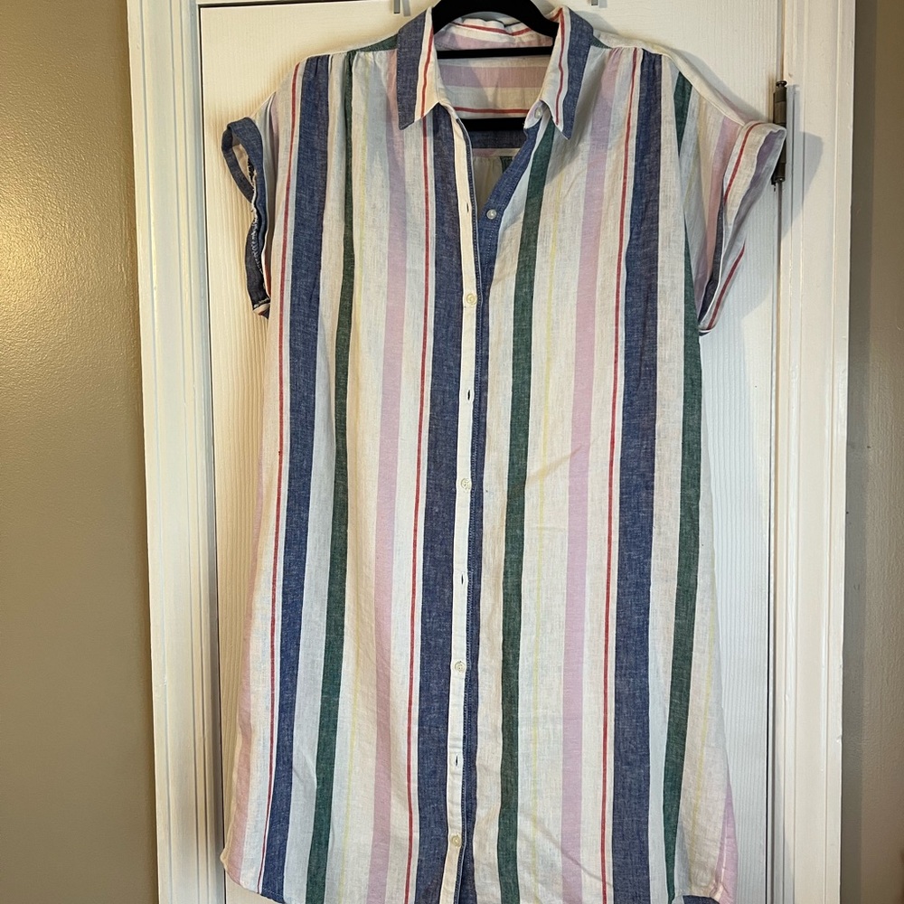 Striped Button-Up Shirt Dress
